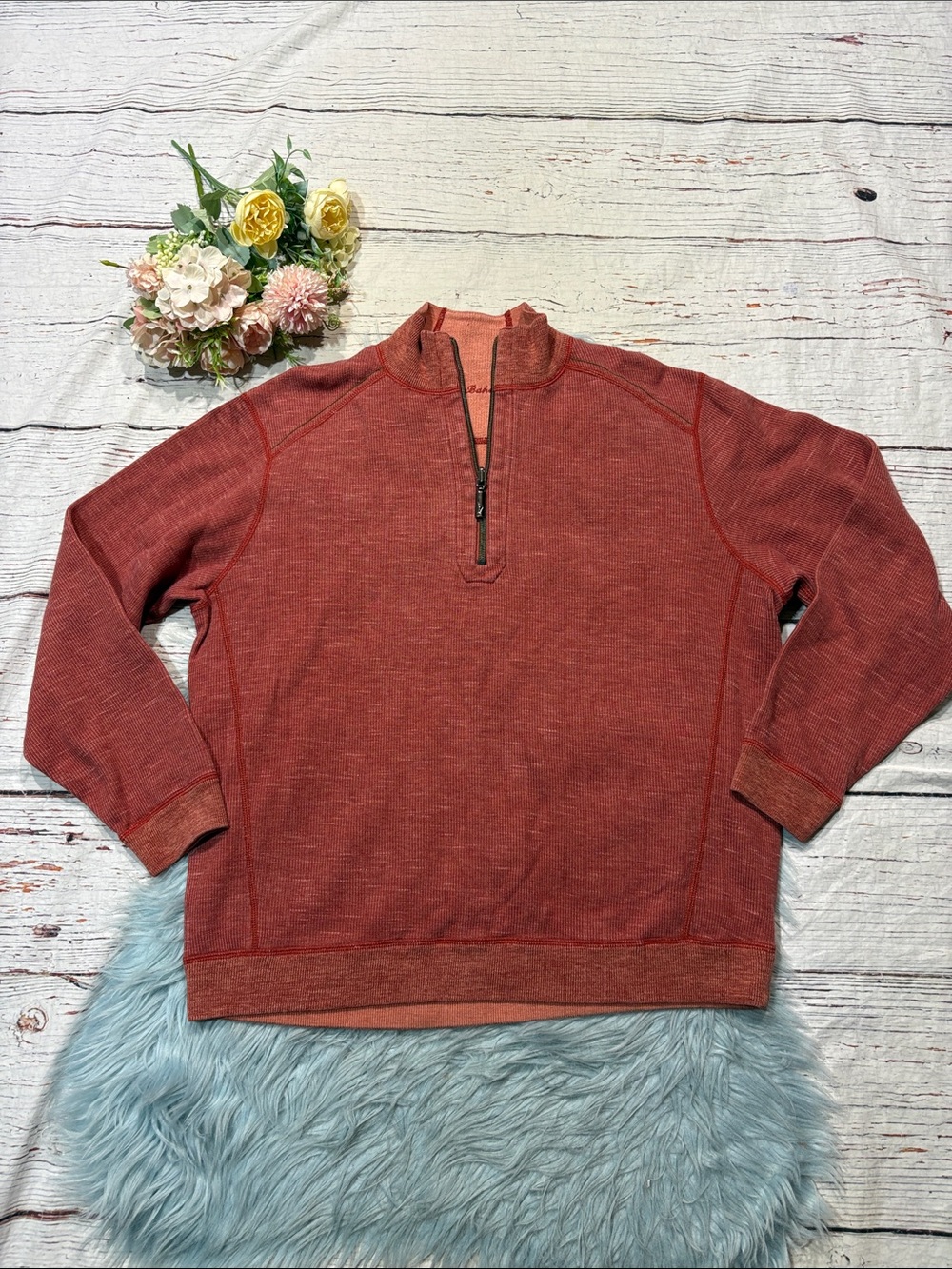 Tommy Bahama Orange Reversible Men's Quarter Zip Pullover Top